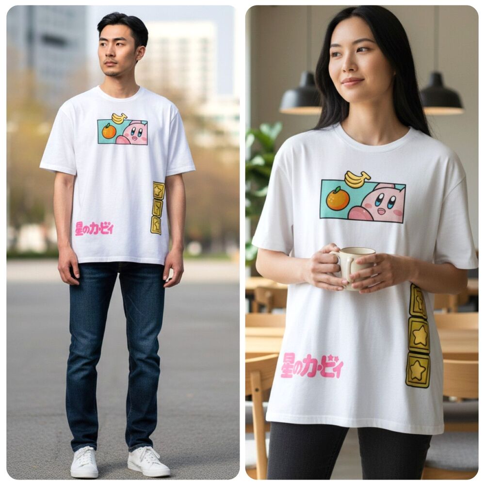 Nintendo Kirby Banana Graphic Shirt XL White Japanese Puffy Print Gamer Anime - Picture 3 of 10